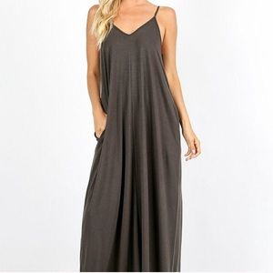 NWOT Ash grey spaghetti strap maxi dress